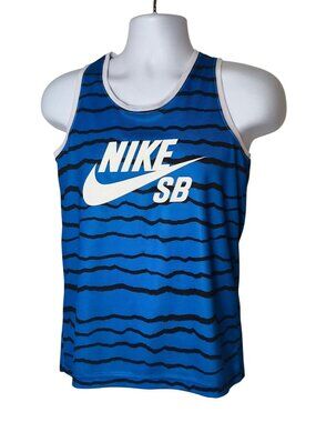 Nike SB Boys L Tank Top Blue Striped Skateboarding Sleeveless Athletic Sporty